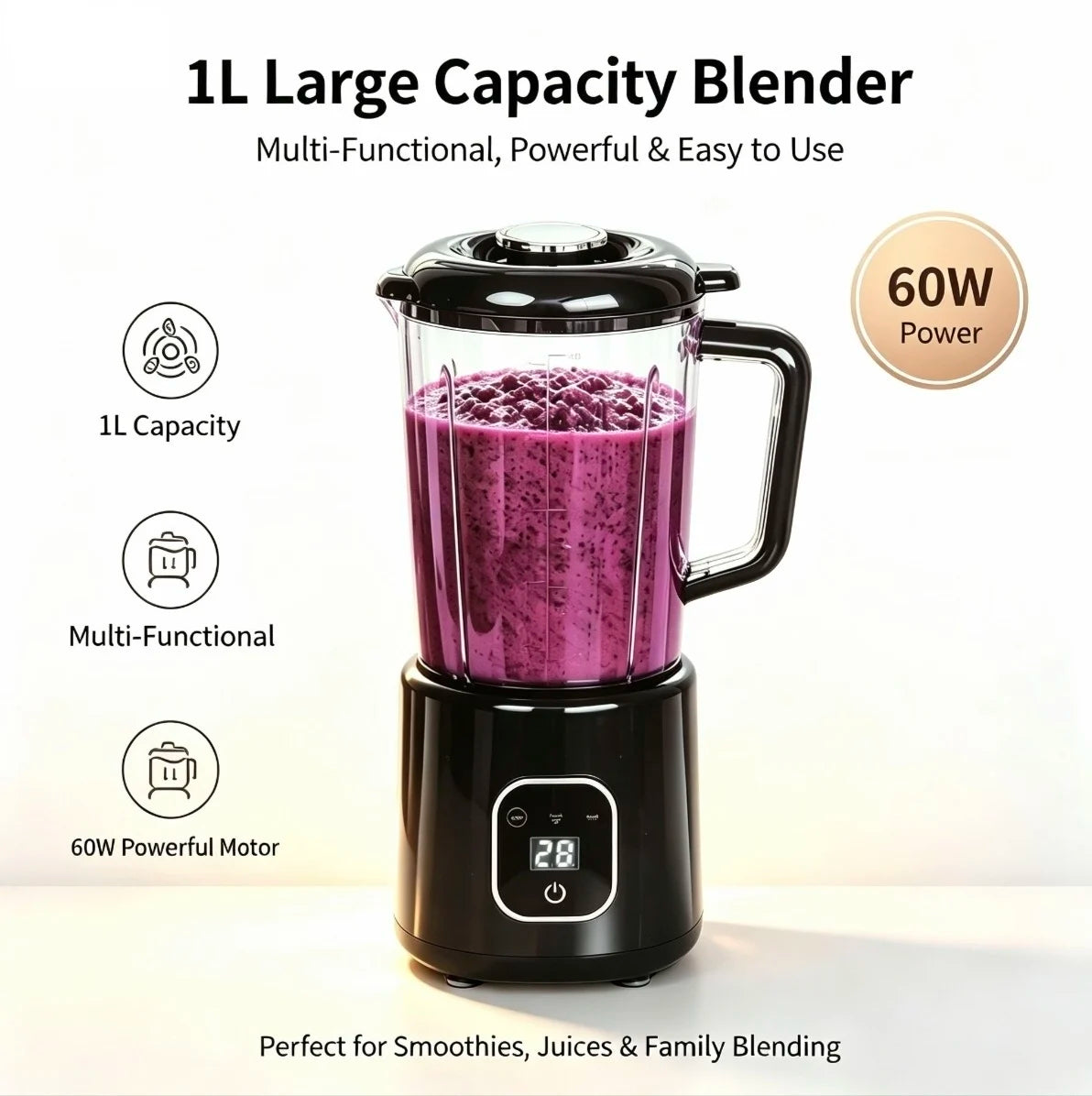 Juicer Smoothie Maker LED Display Easy Clean Countertop Blender for Baby