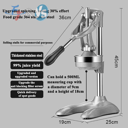 Professional Stainless Steel Strainer Cone Manual Orange Juicer