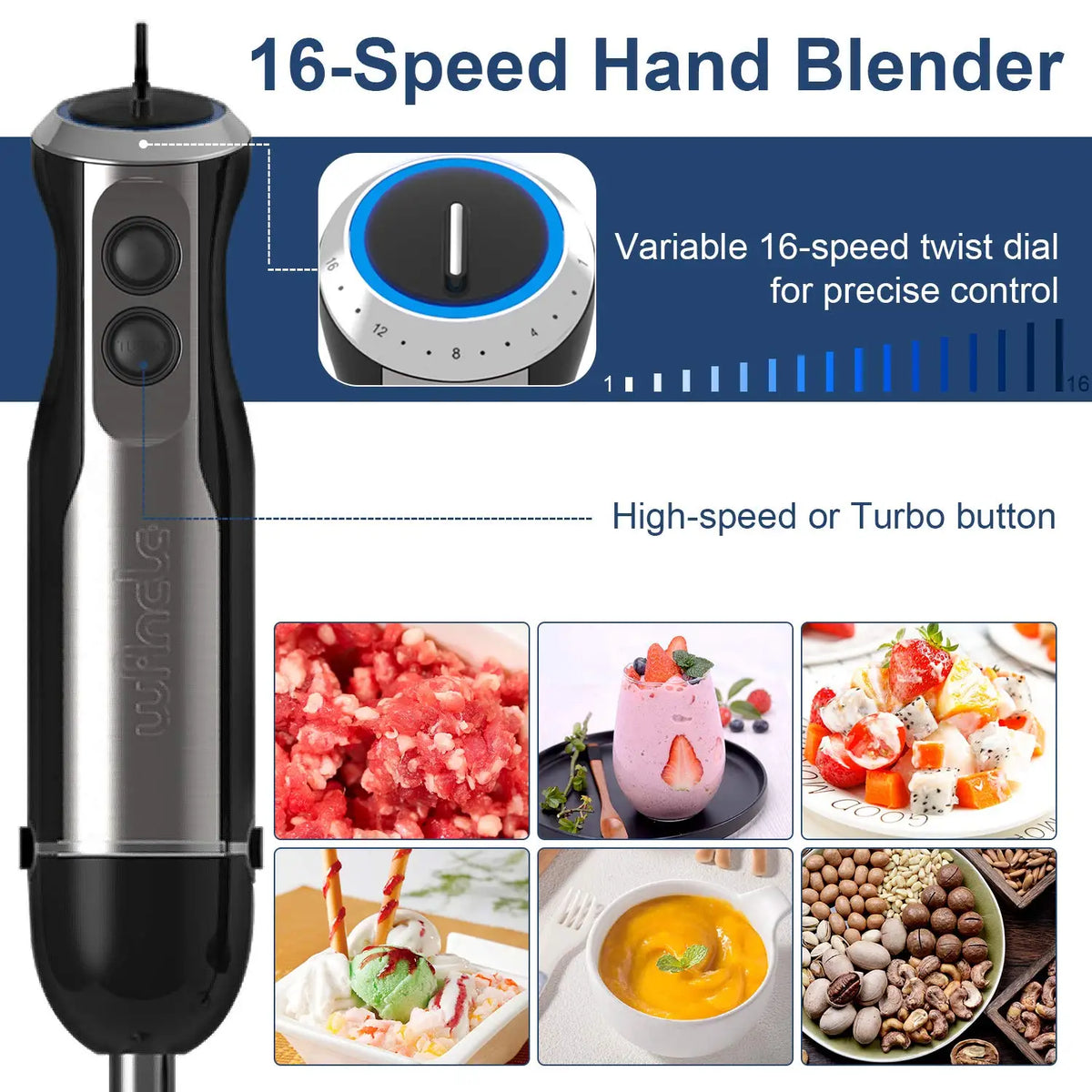 Wancle 1000W Immersion Hand Blender 4 in 1 Powerful Stick Blender Mixer