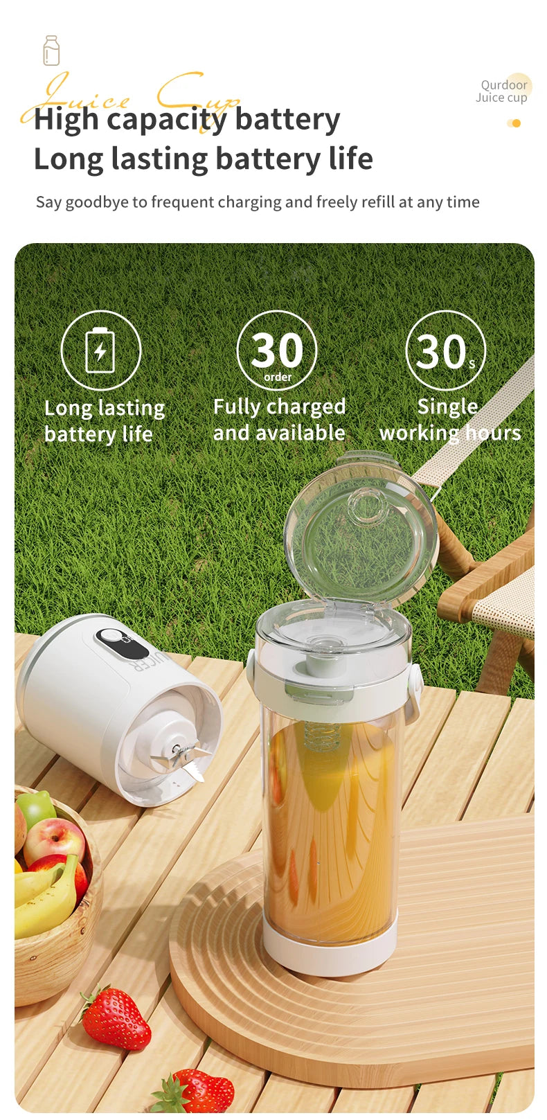 Double Cup Multifunction Juicer USB Rechargeable Fruit Blender