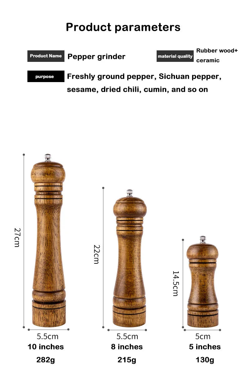 Salt and Pepper Grinder, Solid Wood Spice Pepper Mill