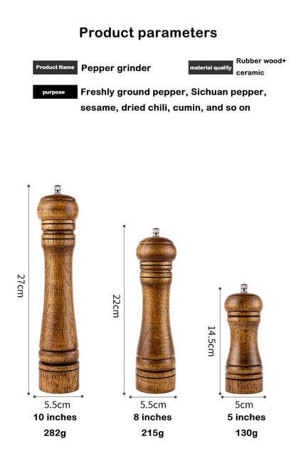 Salt and Pepper Grinder, Solid Wood Spice Pepper Mill
