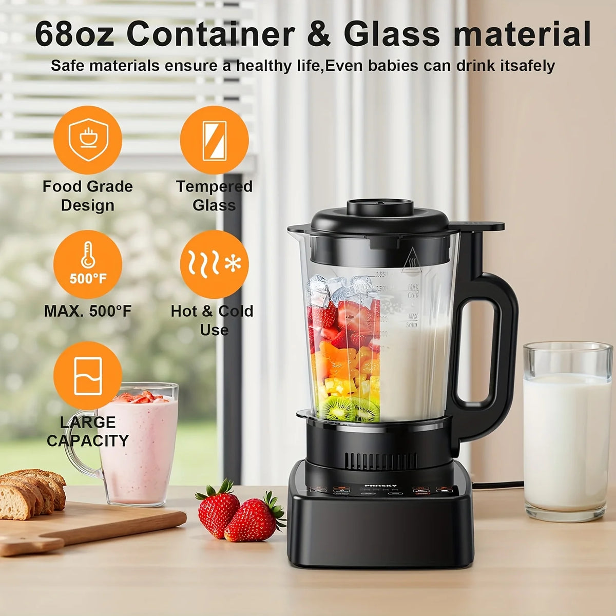 PRASKY 2400W Heating Blender 25000 RPM Heavy Duty