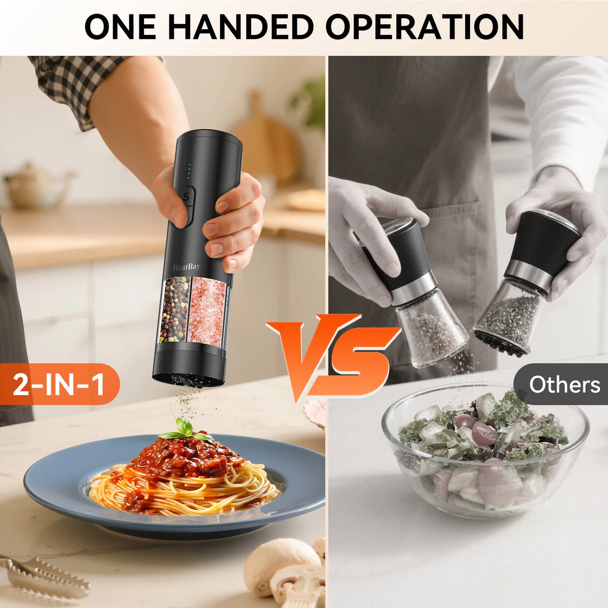 2 in 1 Electric Salt and Pepper Mill Type C Rechargeable LED Light
