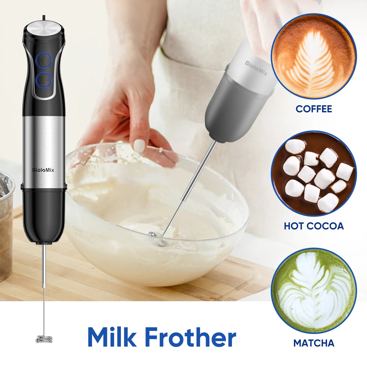 BioloMix 5 in 1 Immersion Hand Blender,1500W Blender with 304 Stainless