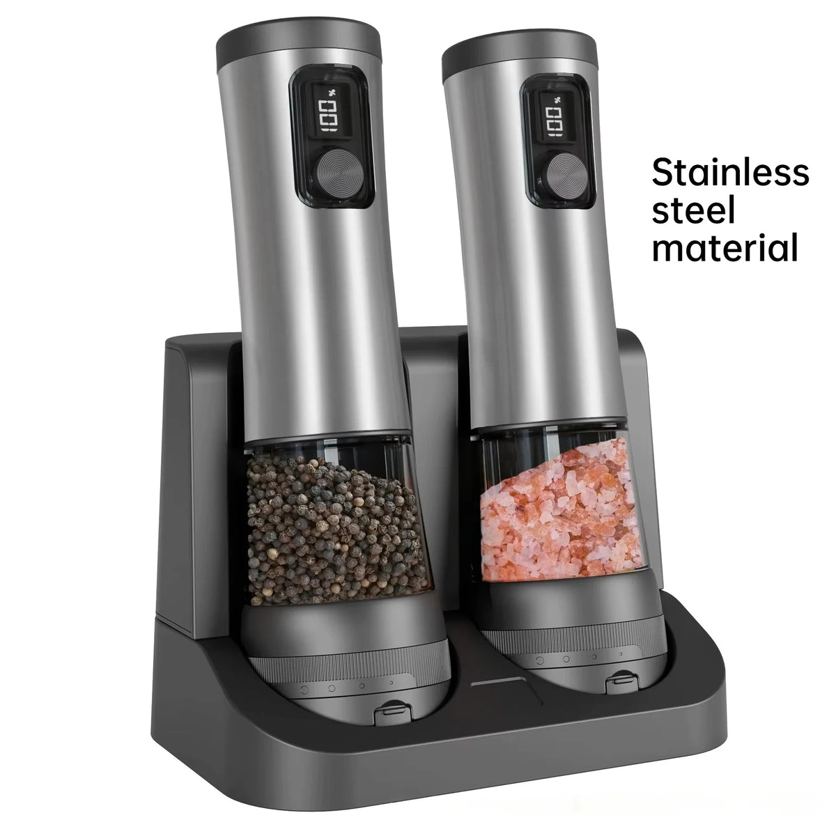 Electric Salt Pepper Grinder Set with Base USB Rechargeable