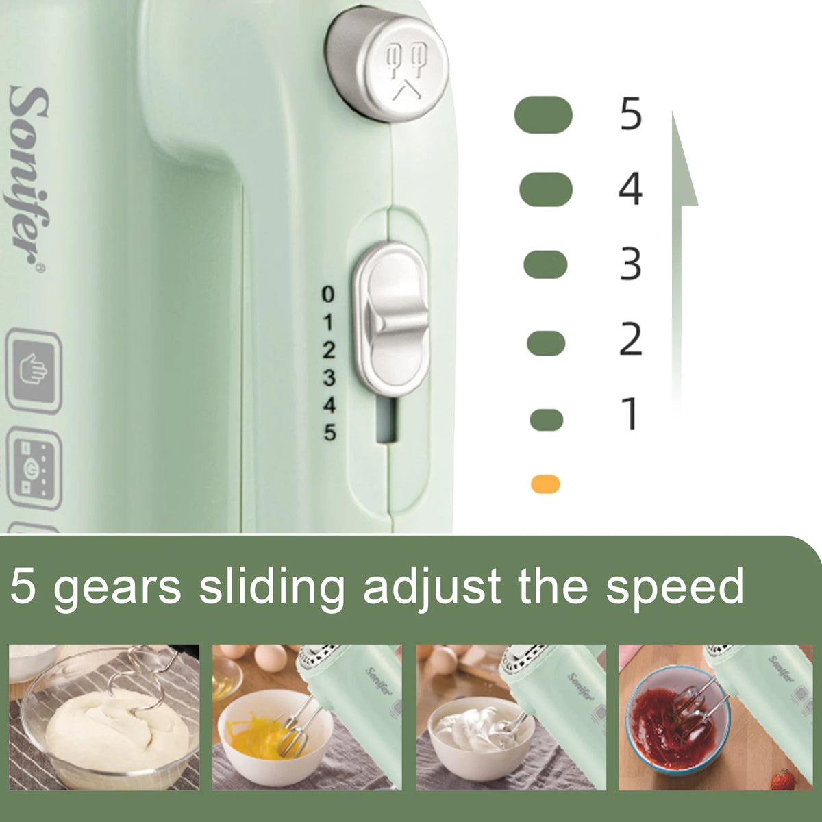 "Sonifer Hand Mixer SF-7034 .Light green appearance, fresh color