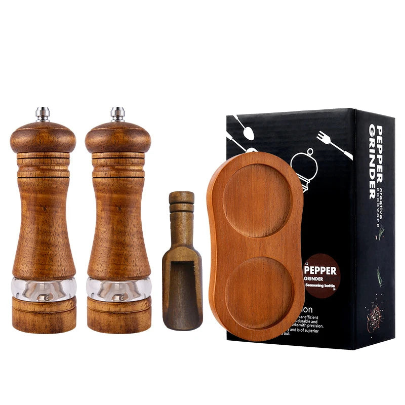 Wood Salt and Pepper Mills Set Classic Manual Spice Grinder