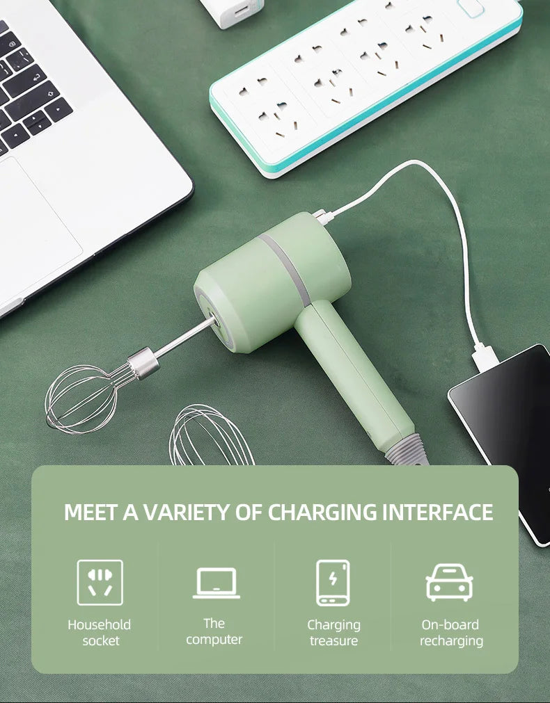 Cordless Electric Hand Mixer USB Rechargeable Handheld