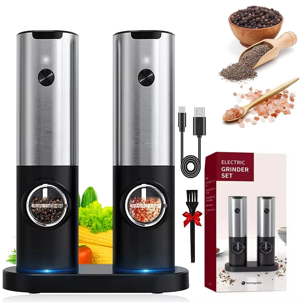 Electric Salt and Pepper Grinder Set With Led Light USB Rechargeable