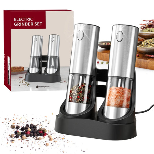 Electric Salt Pepper Grinder Set with Base USB Rechargeable