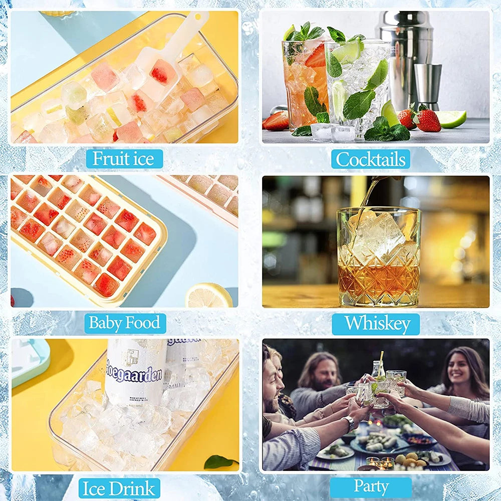 LMETJMA Ice Cube Tray with Stackable 2 Ice Trays Silicone Ice Cube