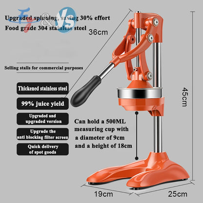 Professional Stainless Steel Strainer Cone Manual Orange Juicer