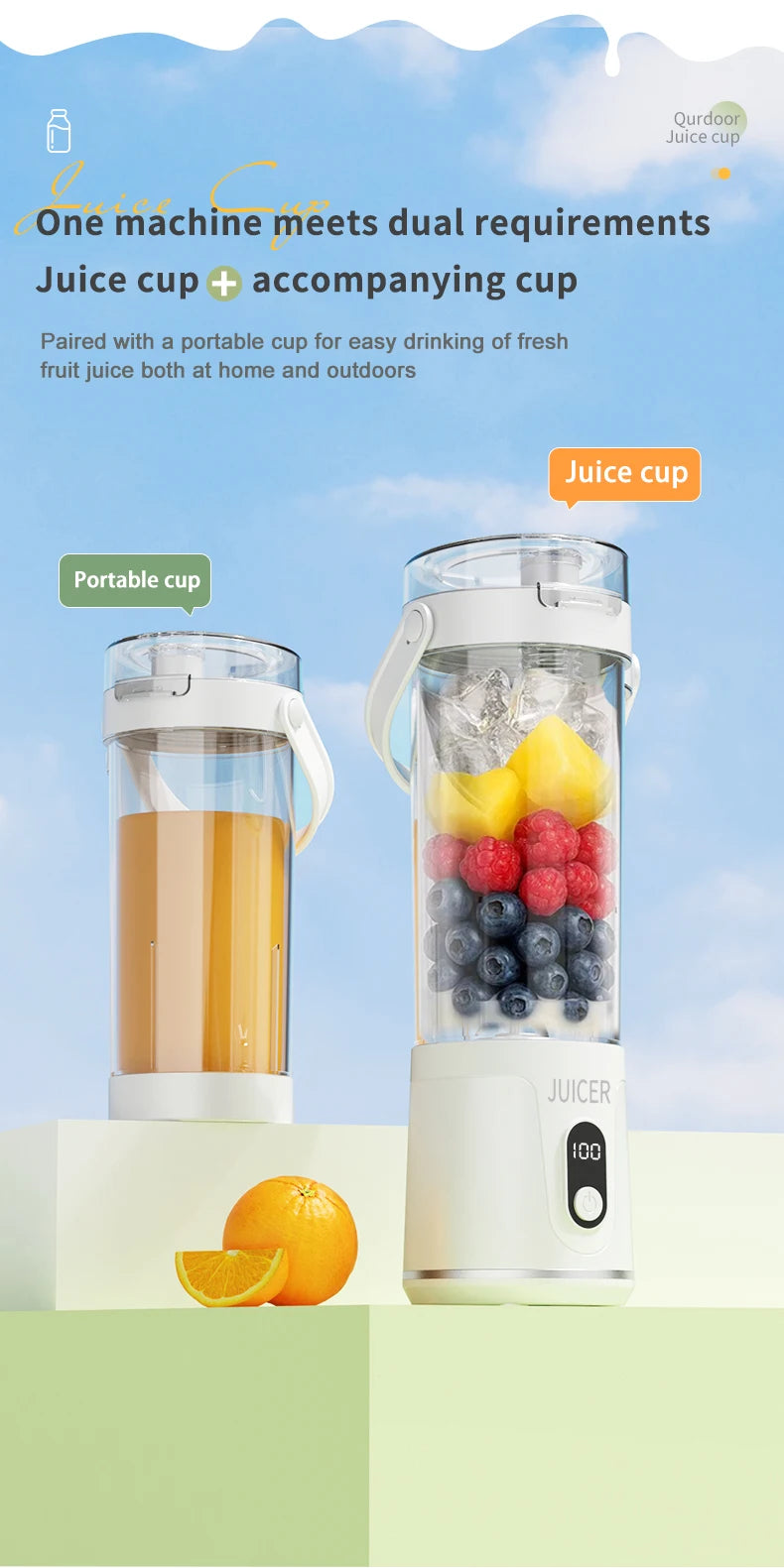 Double Cup Multifunction Juicer USB Rechargeable Fruit Blender