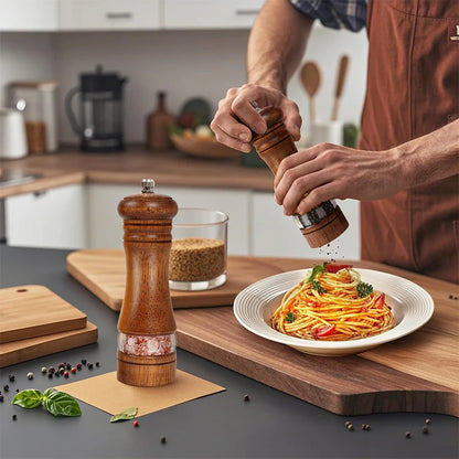 Wood Salt and Pepper Mills Set Classic Manual Spice Grinder