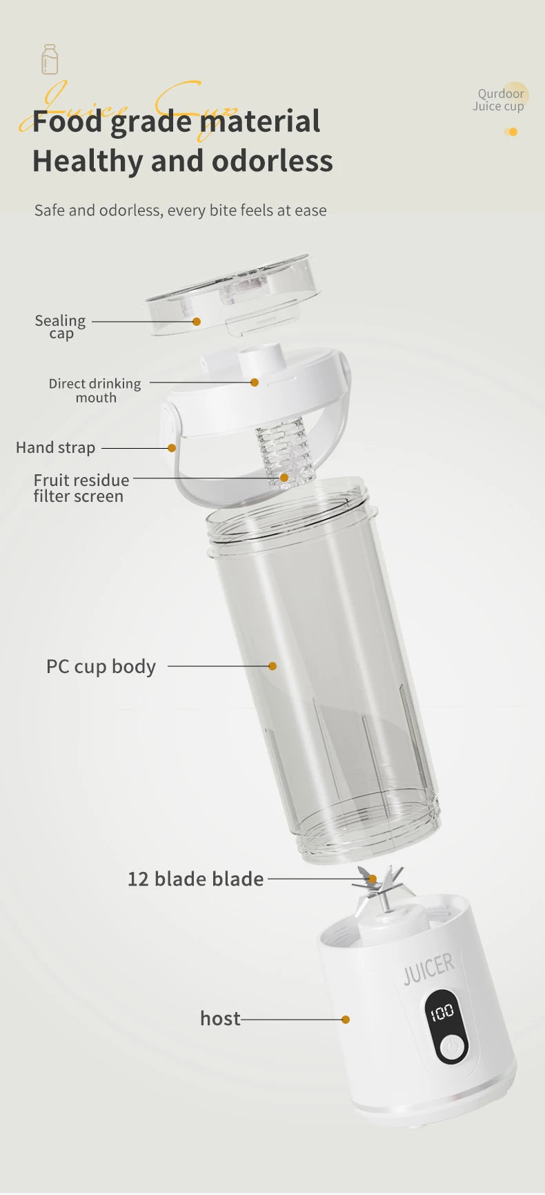 Double Cup Multifunction Juicer USB Rechargeable Fruit Blender