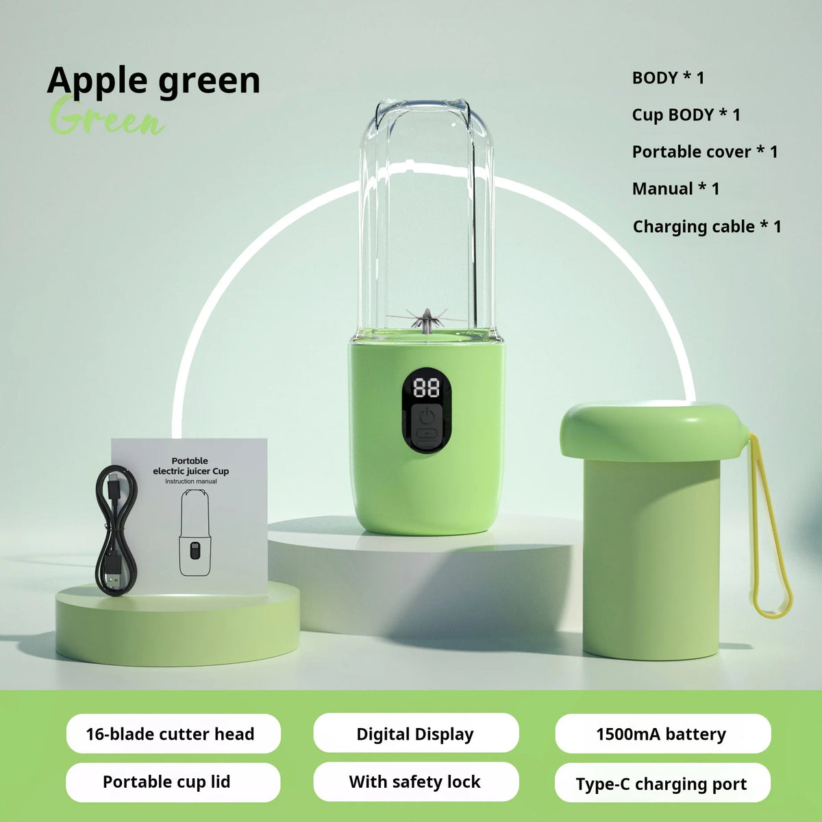 500ML Portable Blender with Lid Rechargeable Wireless Orange Juicer