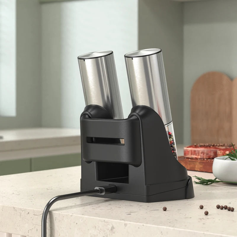 Electric Salt Pepper Grinder Set with Base USB Rechargeable