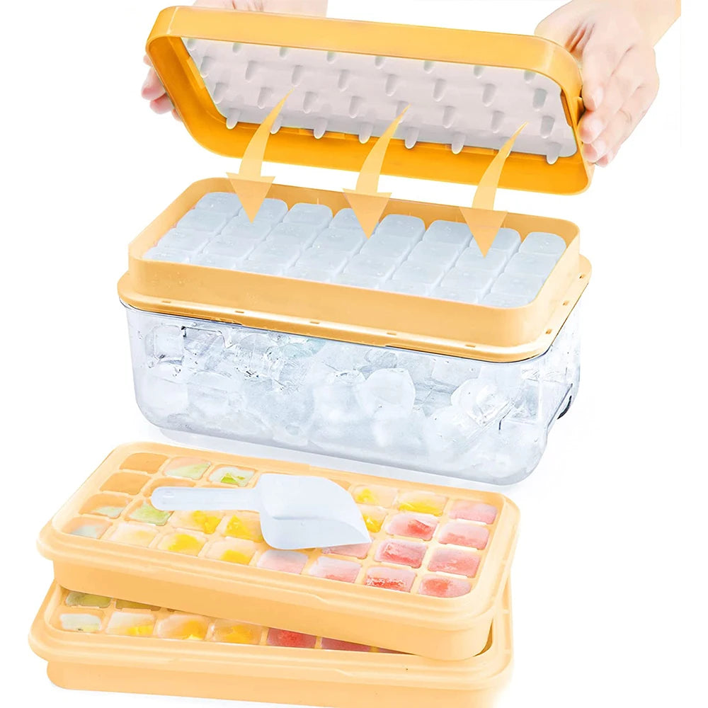 LMETJMA Ice Cube Tray with Stackable 2 Ice Trays Silicone Ice Cube