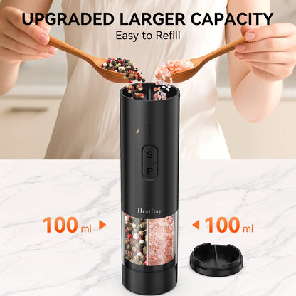 2 in 1 Electric Salt and Pepper Mill Type C Rechargeable LED Light