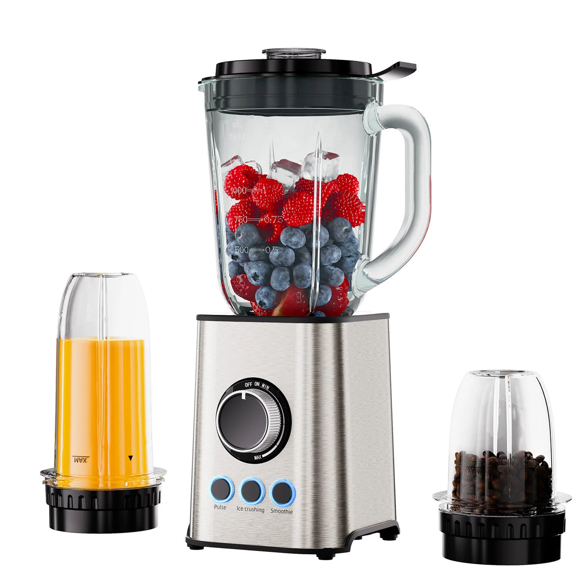 BioloMix 3 in 1 Smoothie Blender With Stainless Steel Blades,