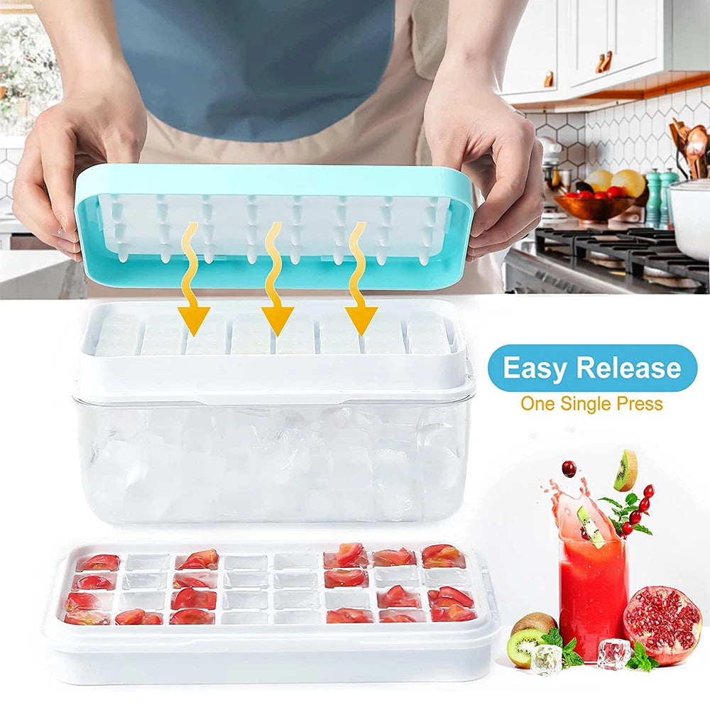 LMETJMA Ice Cube Tray with Stackable 2 Ice Trays Silicone Ice Cube