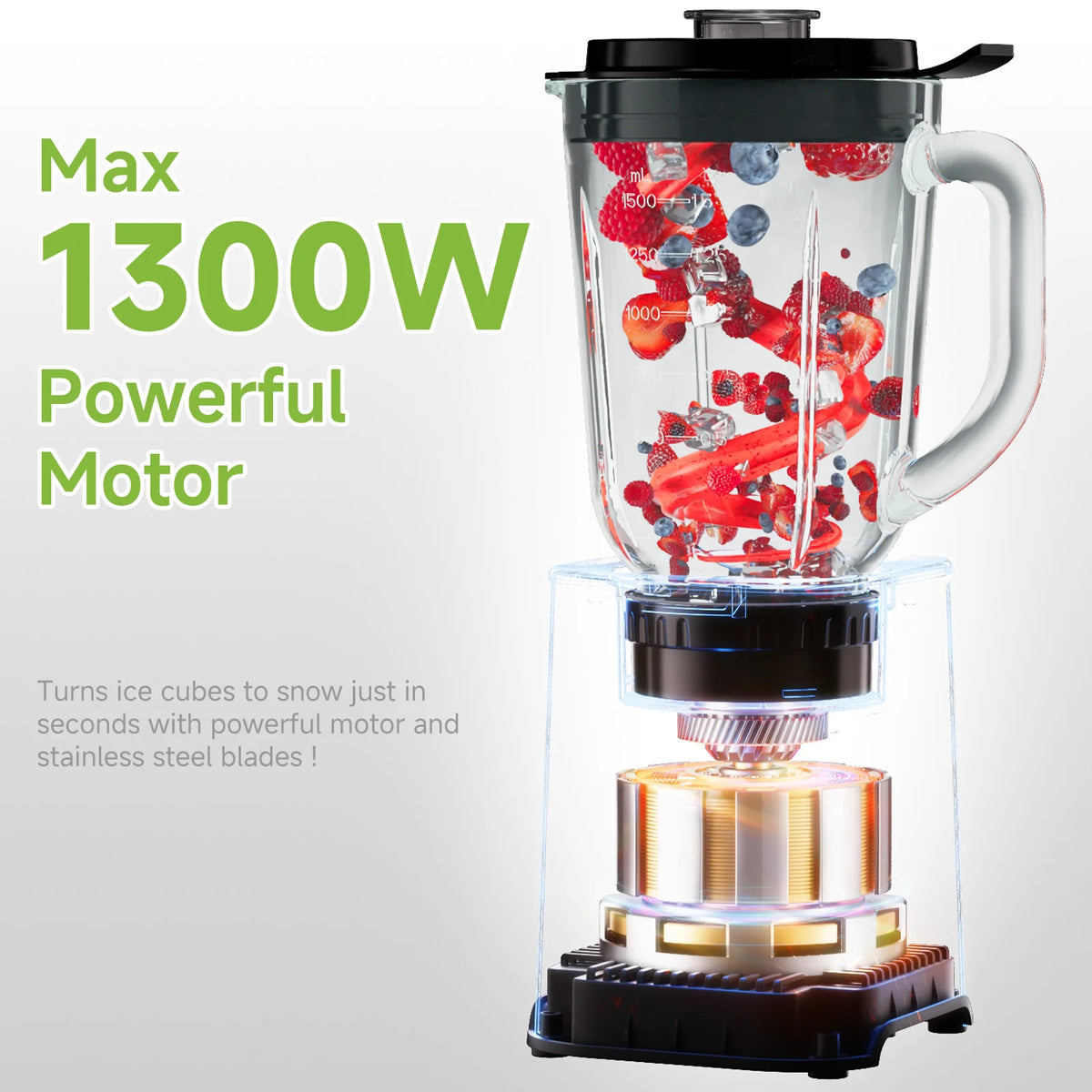 BioloMix 3 in 1 Smoothie Blender With Stainless Steel Blades,