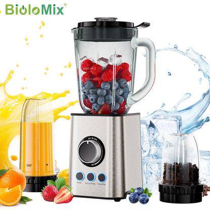 BioloMix 3 in 1 Smoothie Blender With Stainless Steel Blades,