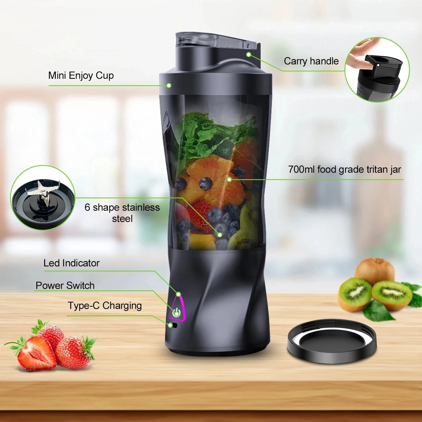Electric Portable Juicer Fresh Fruit Mixer Multifunctional USB