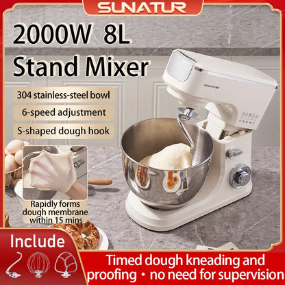 SUNATUR 8L Stand Mixer 2000W,Stainless Steel Bowl