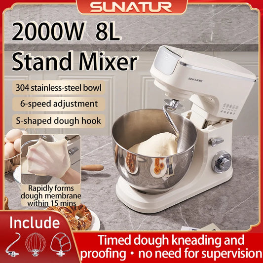 SUNATUR 8L Stand Mixer 2000W,Stainless Steel Bowl