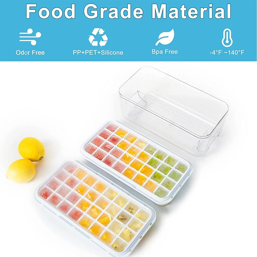 LMETJMA Ice Cube Tray with Stackable 2 Ice Trays Silicone Ice Cube