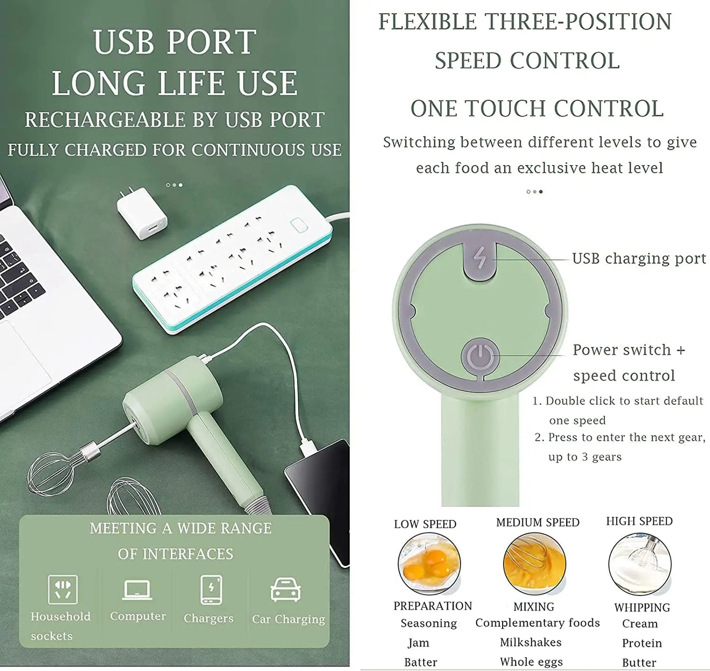 Cordless Electric Hand Mixer USB Rechargeable Handheld