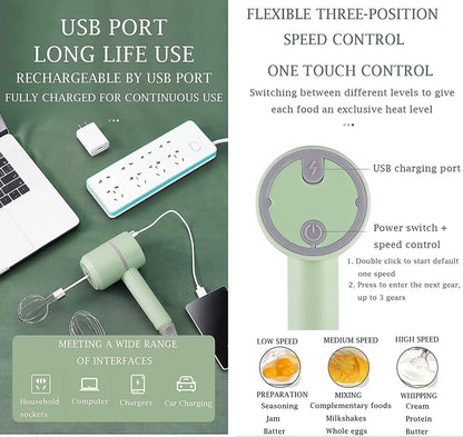 Cordless Electric Hand Mixer USB Rechargeable Handheld