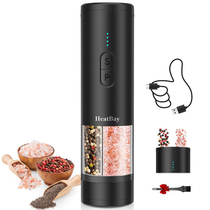 2 in 1 Electric Salt and Pepper Mill Type C Rechargeable LED Light