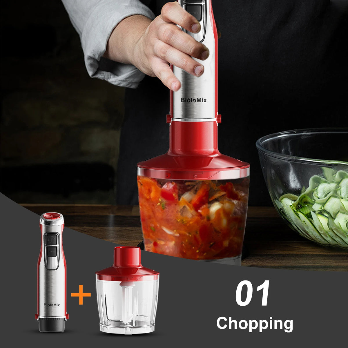 BioloMix 4-in-1 Hand Stick Blender 1200W Stainless Steel Immersion