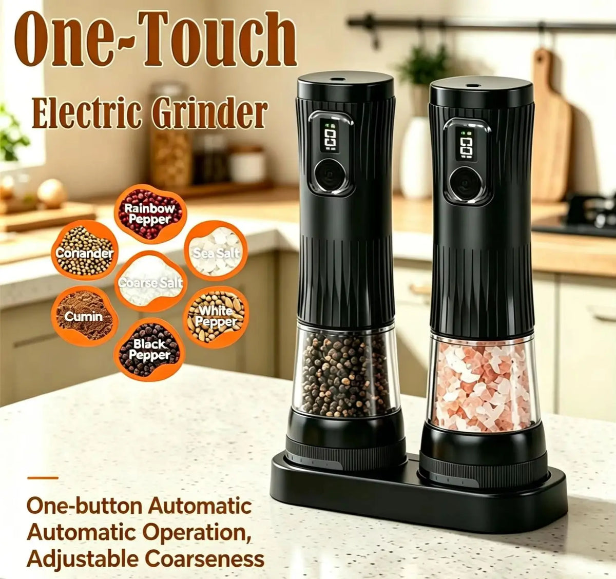 USB Rechargeable Electric Salt and Pepper Grinder