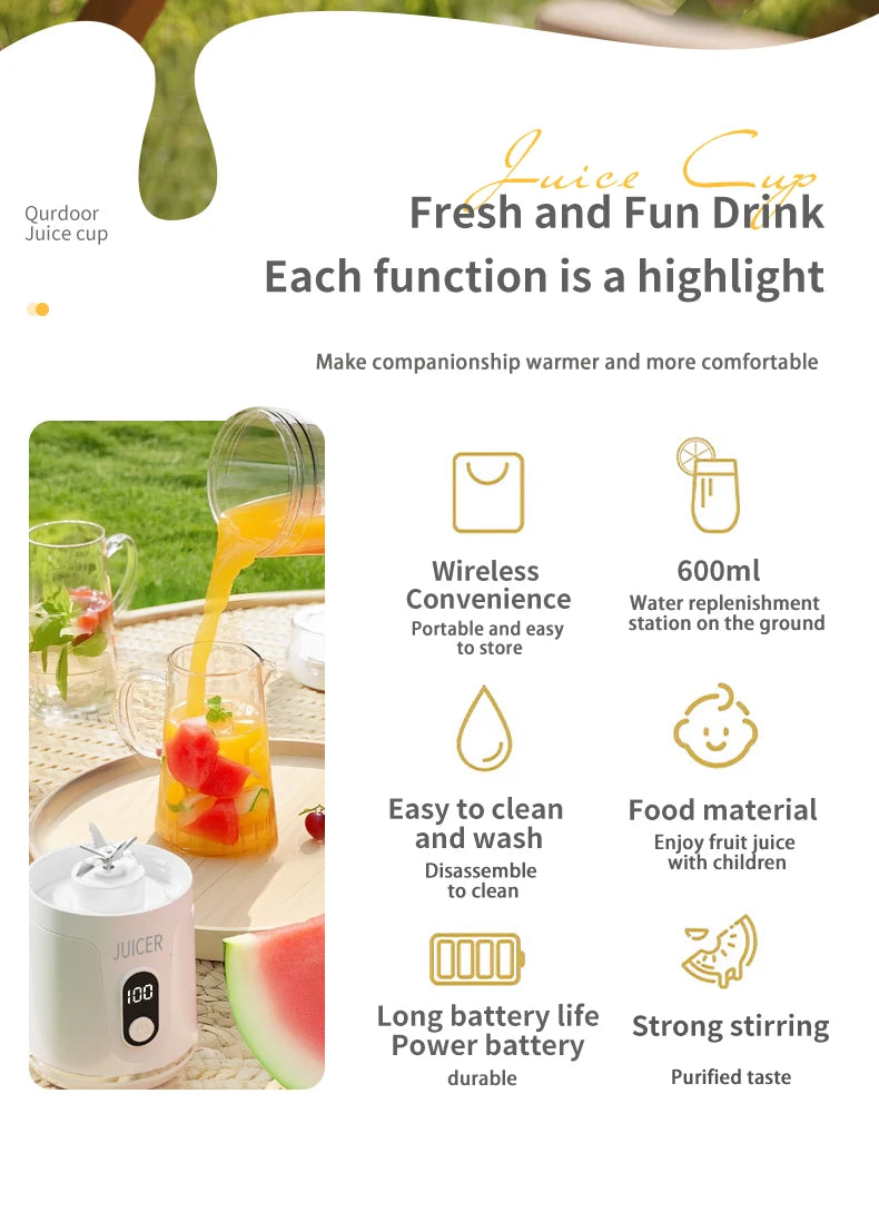 Double Cup Multifunction Juicer USB Rechargeable Fruit Blender
