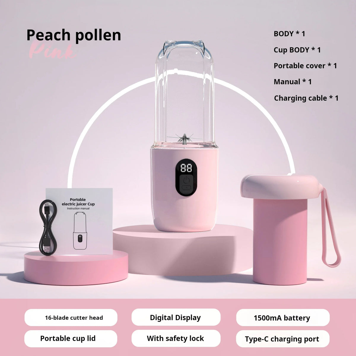 500ML Portable Blender with Lid Rechargeable Wireless Orange Juicer