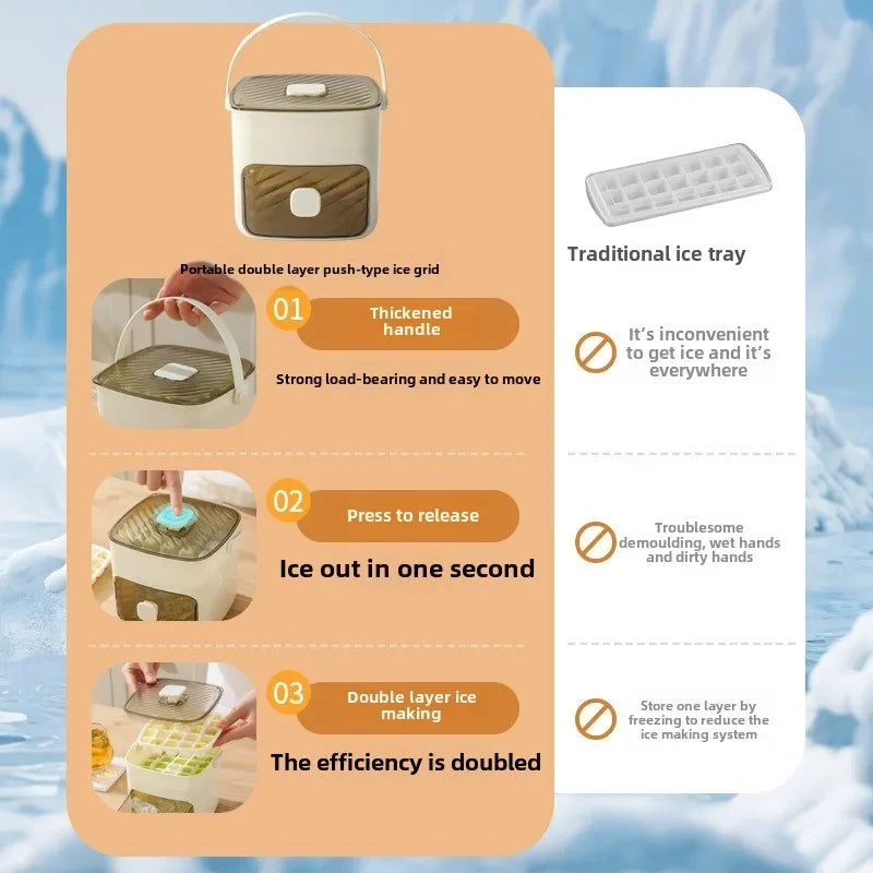 Double Layer Portable 48 Grid Press Type Ice Maker