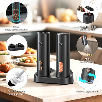 1PC/2PCS USB Rechargeable Automatic Pepper Grinder Set Salt And Pepper