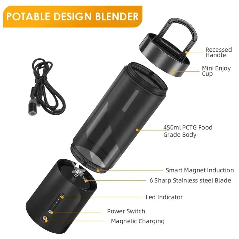 Personal Electric Mini Ice Bottle Blender Home USB 6 Blade