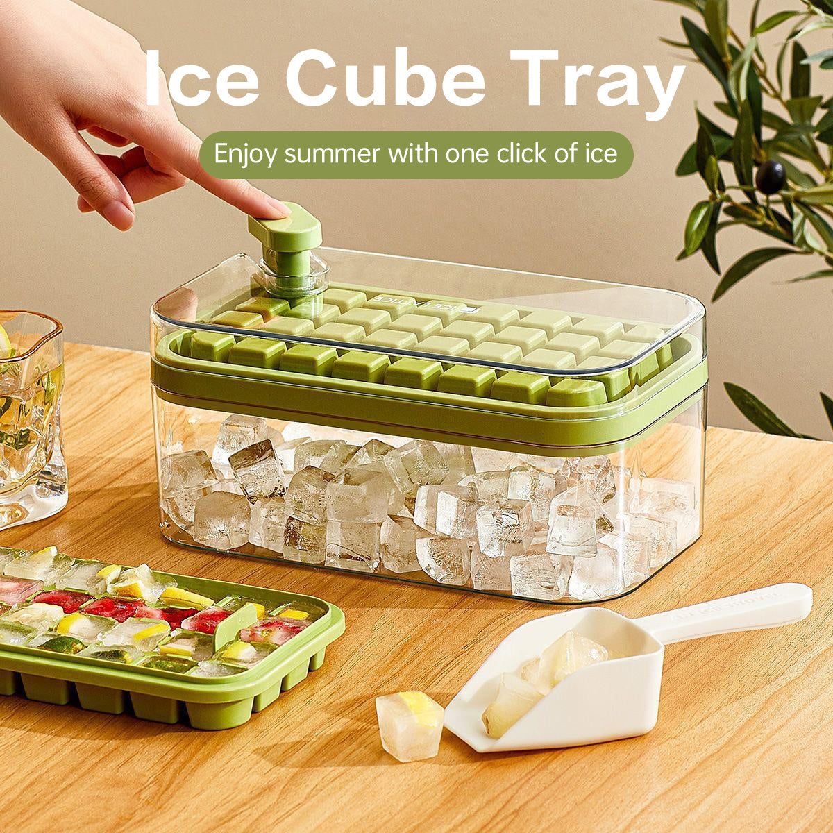 Ice Cube Tray With Lid And Bin, 64 Pcs Ice Cubes Molds, Ice Trays