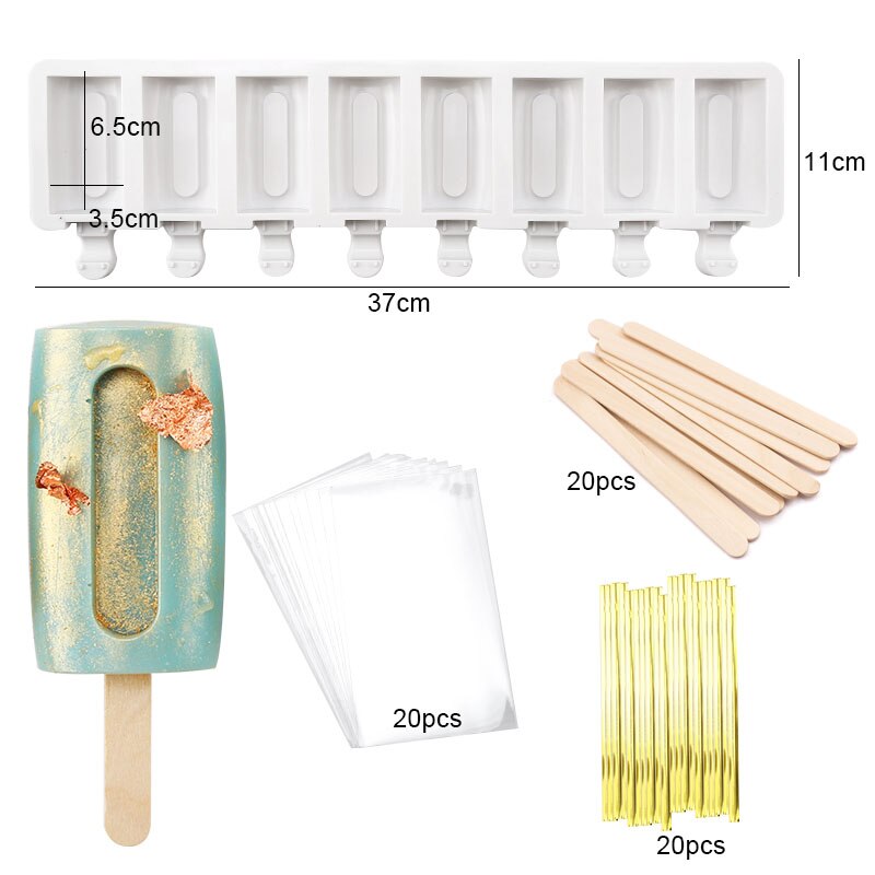 Homemade 8 Hole Silicone Ice Cream Mold Ice with Popsicle Stick