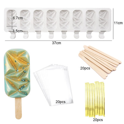 Homemade 8 Hole Silicone Ice Cream Mold Ice with Popsicle Stick