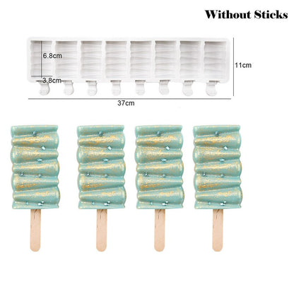 Homemade 8 Hole Silicone Ice Cream Mold Ice with Popsicle Stick