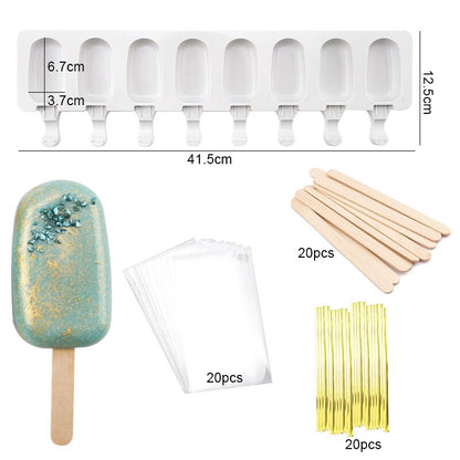 Homemade 8 Hole Silicone Ice Cream Mold Ice with Popsicle Stick