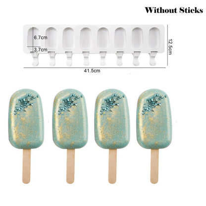 Homemade 8 Hole Silicone Ice Cream Mold Ice with Popsicle Stick