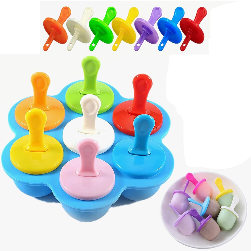 Popsicle Mold Mini 7 Cavity Ice Mold with Colorful Sticks Popsicle Makers