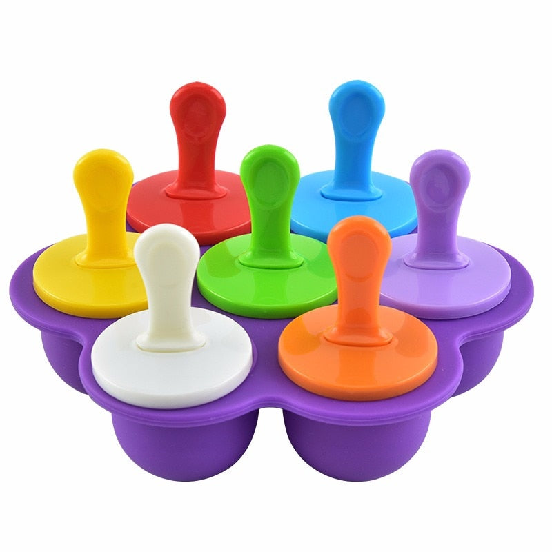 Mini 7 Holes Ice Cream Pops Silicone Mold Food Grade Baby Popsicle